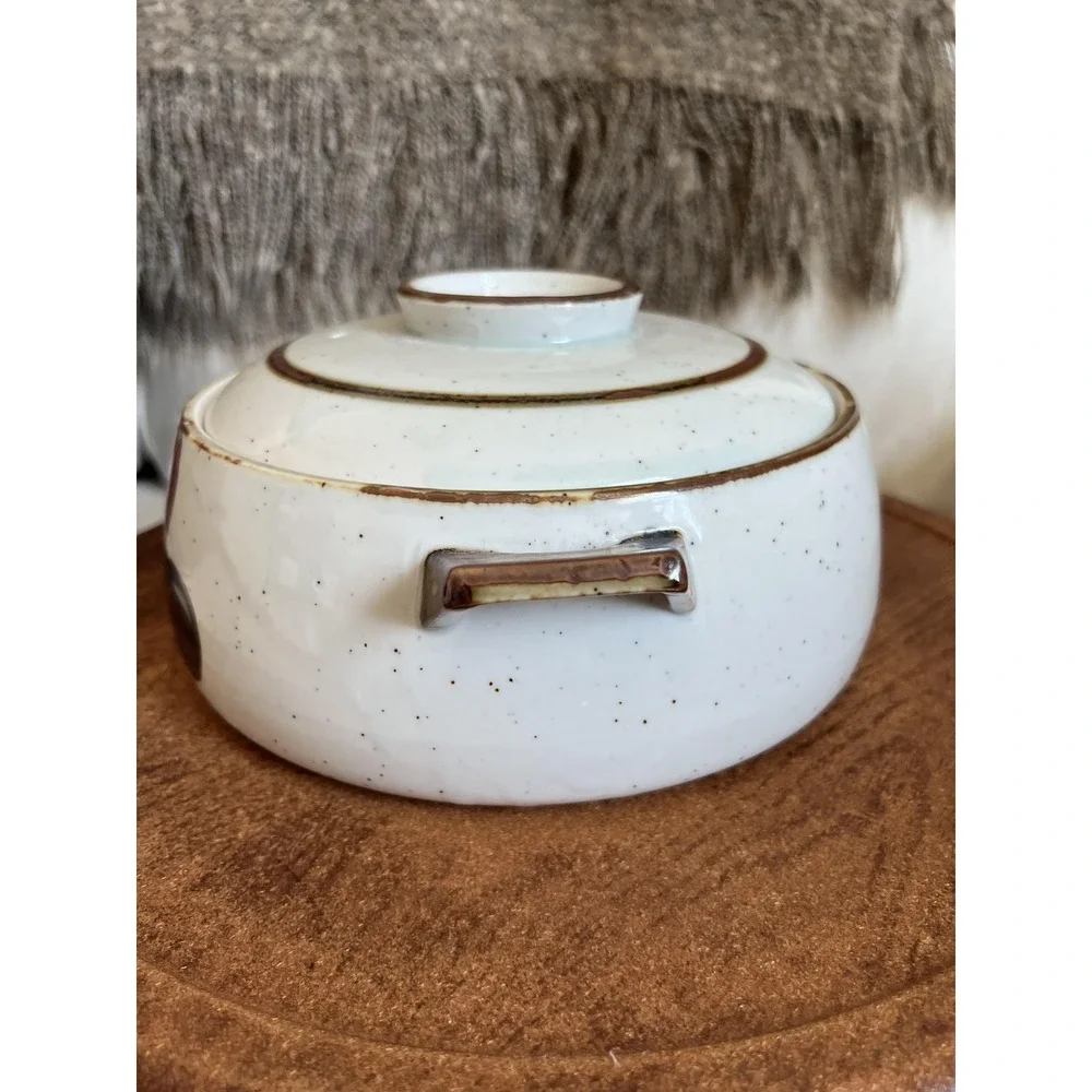Vintage Otagiri Ceramic Casserole Hot Pot With Lid White Speckled Kitchen Rustic